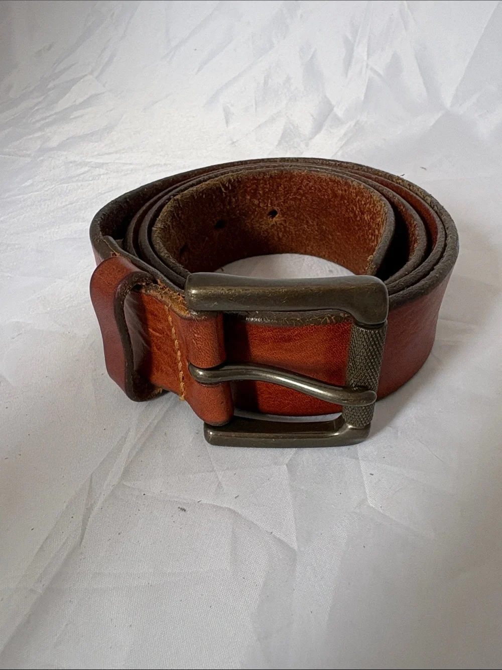 Banana Republic Men's Brown Leather Belt with Brushed Metal Buckle